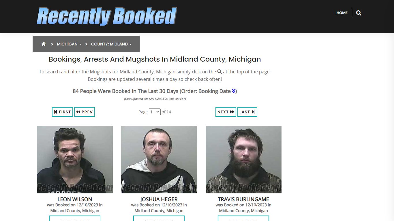 Bookings, Arrests and Mugshots in Midland County, Michigan